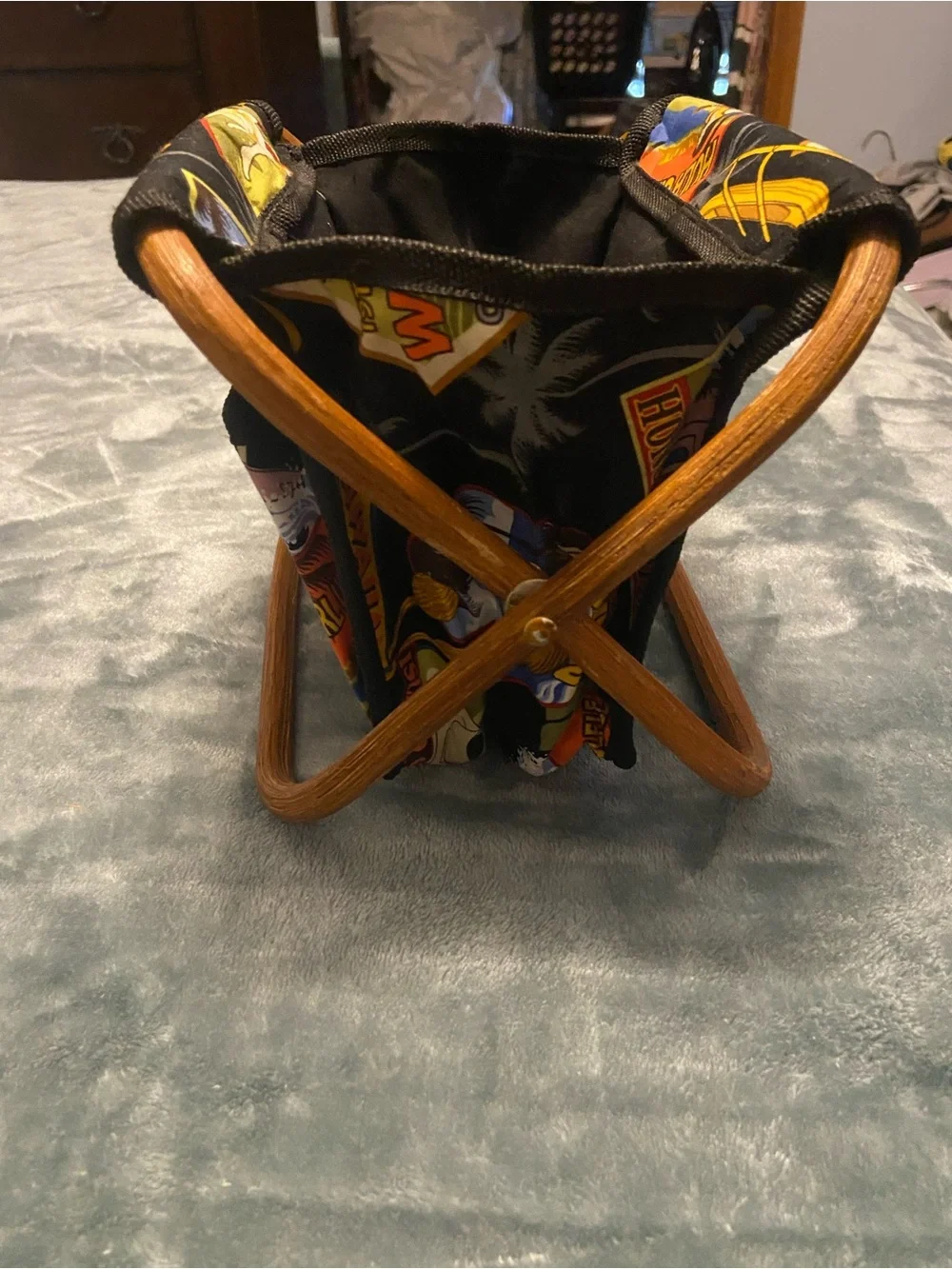 Collapsible Fabric Storage Basket in Black with Colorful Print